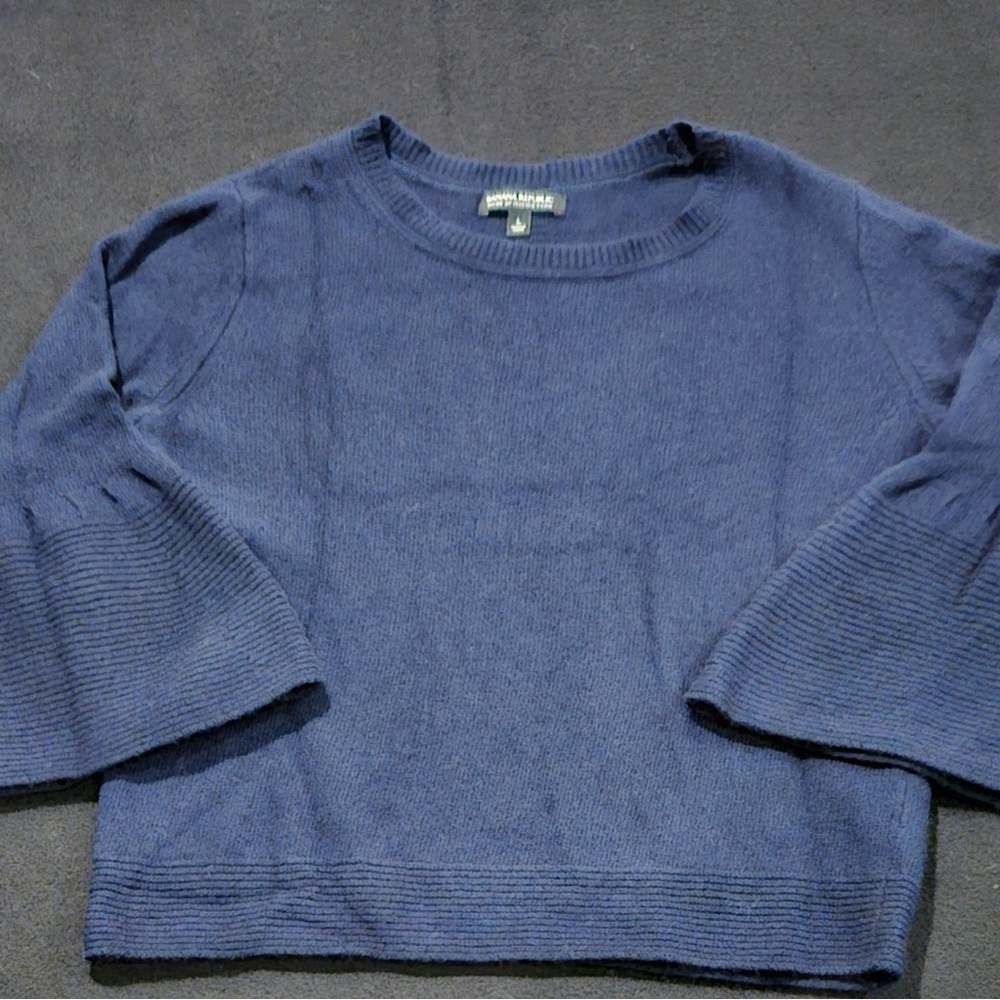 Banana Republic‎ Blue Ribbed Knit Bell Sleeve Boat Neck Pullover Sweater Large